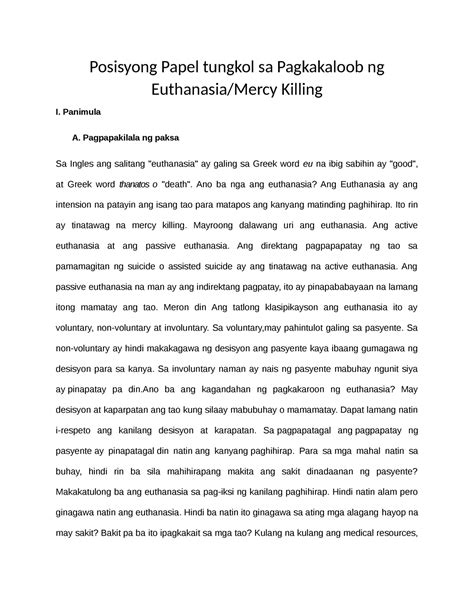 mercy killing posisyong papel debate
